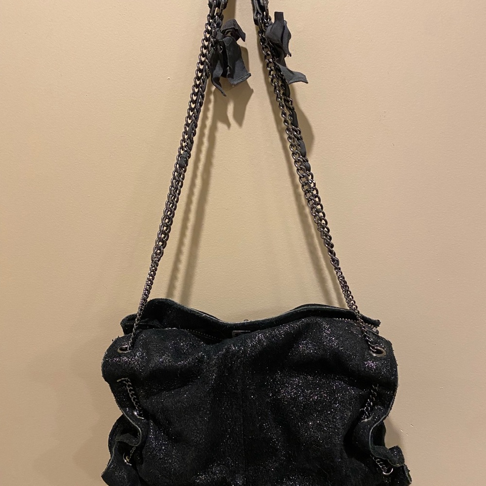 J. Crew Black sparkly leather Chain Strap Women's Bag